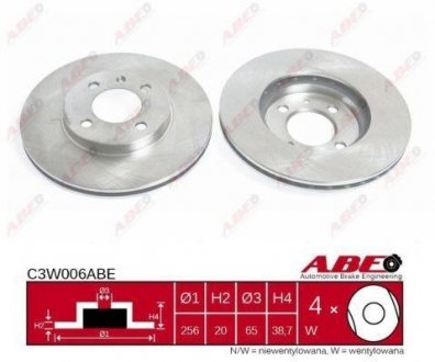 C3W006ABE ABE ДИСК ТОРМ. ВЕНТ. П VW GOLF GTI 88-.PASSAT 88-