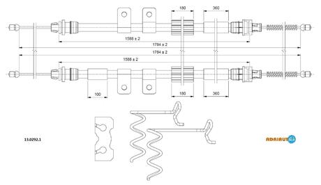 FORD Трос ручного торм. зад. прав./лев. Transit Connect 1,8 02- ADRIAUTO 13.0292.1