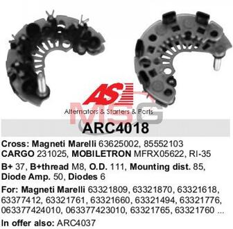 ARC4018 AS Монтажна пластина діода генератора AUTOSTARTERARC4018