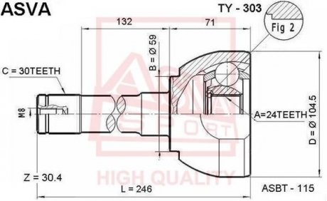 TY303 ASVA TY-303 ШРУС НАРУЖНЫЙ 24x59x30 (TOYOTA LAND CRUISER 100 HDJ101, UZJ100 1998-2007) ASVA