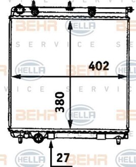 Радиатор Citroen C2 1.4, 1.6 03 - 09 Peugeot 2008 1.4, 1.5, 1.6 13 - 18 Behr hella service 8MK 376 718-641