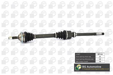 DS6714RA BGA Полуось Peugeot 206 1.1-1.6 98-09 (21/22) 887mm (+ABS 48z) Пр.