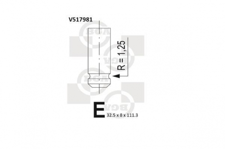 V517981 BGA Клапан выпуск (32.5х8х111.3) Trafic/R19/R21 1.7i -95 BGA V517981