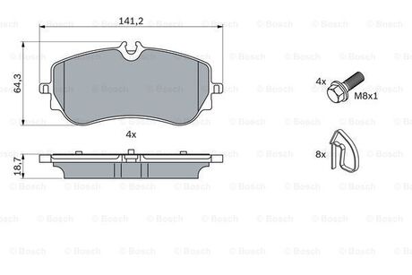 0986424875 BOSCH BOSCH Тормозные колодки передн. AMAROK 10-, CRAFTER 2.0 TDI 16-