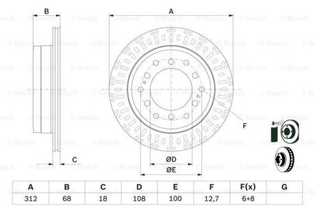 0986479F07 BOSCH BOSCH TOYOTA тормозной диск задн.Land Cruiser Prado 2.7/4.0 10-,FJ Cruiser 06-