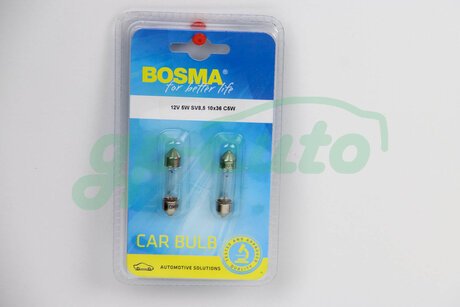 1680B BOSMA Автолампа SV8,5 12V 5W 10X36 C5W BLISTER (2 шт) BOSMA 1680B