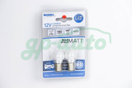 5066 BOSMA Автолампа BAY15D LED 12V 9XSMD 2835 LED WHITE MAT (2 шт) BOSMA 5066