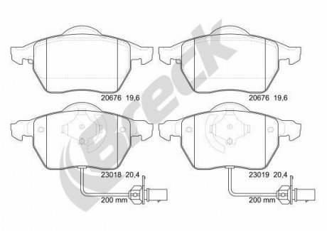 23018 00 701 10 BRECK Колодки тормозные передние с датчиком, тип ATE, VW Golf Jetta Passat. Audi A4 A6. Skoda SuperB. Seat