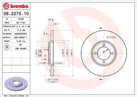 08.2275.10 BREMBO Тормозной диск