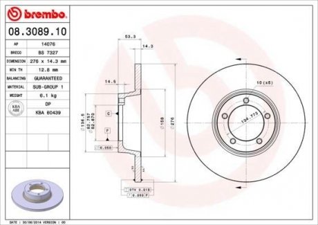 08.3089.10 BREMBO Тормозной диск