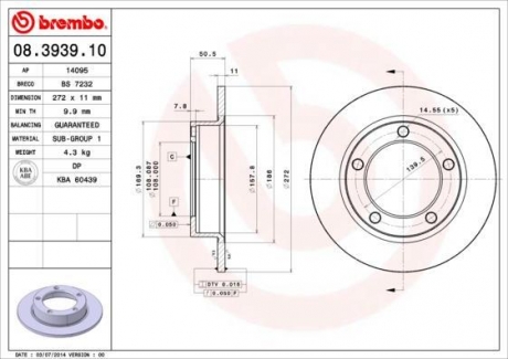 08.3939.10 BREMBO Диск тормозной