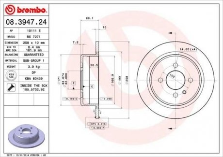 08.3947.24 BREMBO Тормозной диск