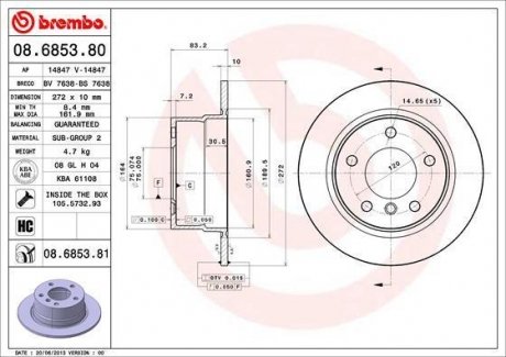 08.6853.81 BREMBO Тормозной диск