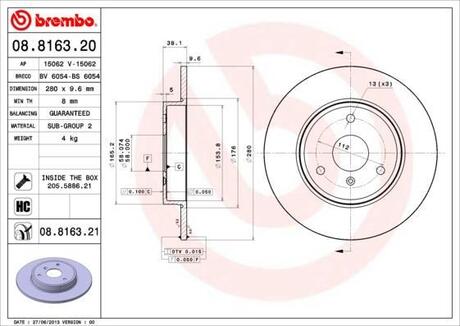 08.8163.20 BREMBO Тормозной диск