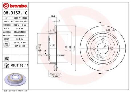 08916310 BREMBO Тормозной диск