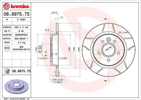 08997575 BREMBO Диск тормозной TYL MAX