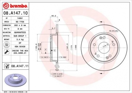 08.A147.10 BREMBO Диск тормозной