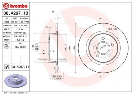 08.A297.11 BREMBO Тормозной диск