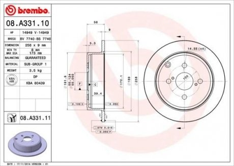 08.A331.11 BREMBO Тормозной диск