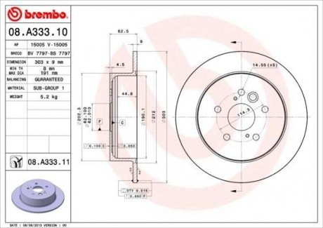 08.A333.11 BREMBO Тормозной диск