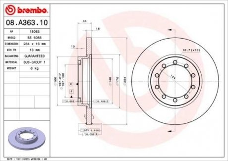 08.A363.10 BREMBO Тормозной диск