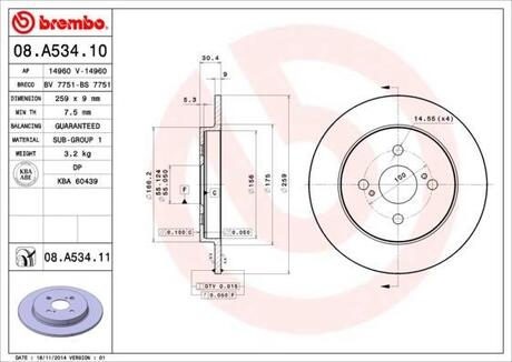 08.A534.10 BREMBO Тормозной диск