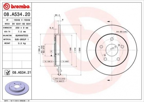 08.A534.21 BREMBO Тормозной диск Brembo Painted disk