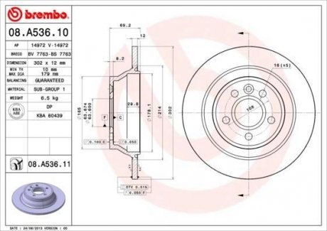 08.A536.11 BREMBO Тормозной диск