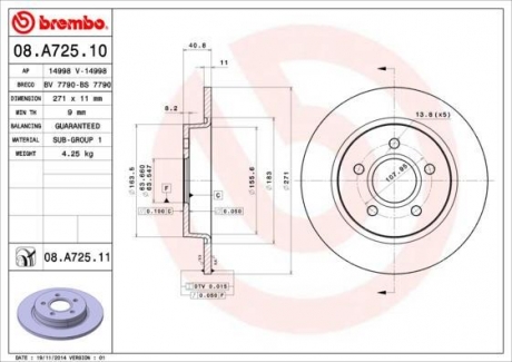 08.A725.10 BREMBO Тормозной диск Brembo