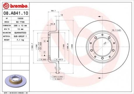 08.A841.10 BREMBO Тормозной диск
