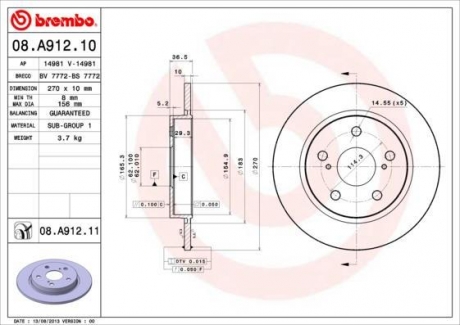 08.A912.10 BREMBO Диск тормозной