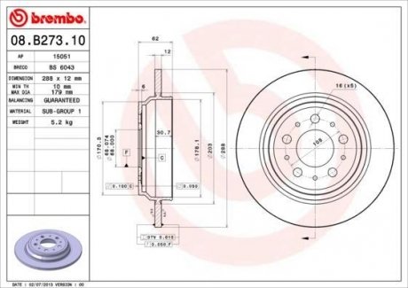 08.B273.10 BREMBO 08.b273.10_диск тормозной задний volvo v70xc70 2.0-2.52.5d 96>