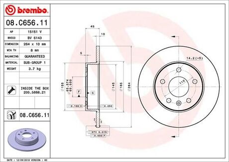 08C65611 BREMBO Тормозной диск