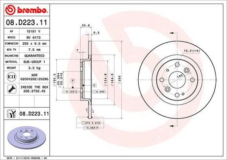 08D22311 BREMBO TARCZA HAMULCOWA TYL