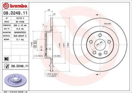 08D24911 BREMBO Диск тормозной S90 16- tyі