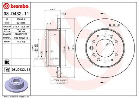 08.D432.11 BREMBO Тормозной диск