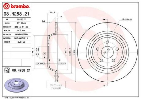 08.N258.21 BREMBO Тормозной диск задний