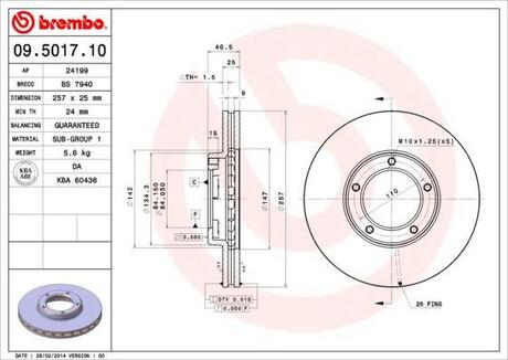 09.5017.10 BREMBO Тормозной диск