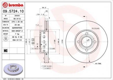 09.5724.10 BREMBO Тормозной диск