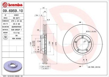 09.6959.10 BREMBO Тормозной диск