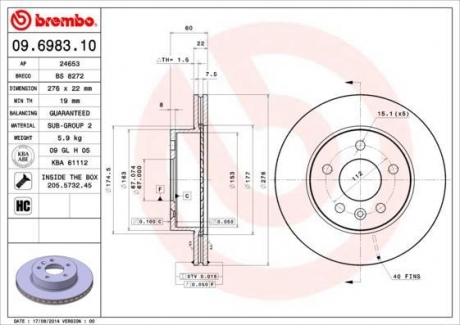 09.6983.10 BREMBO Диск тормозной