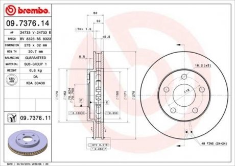 09.7376.11 BREMBO Тормозной диск