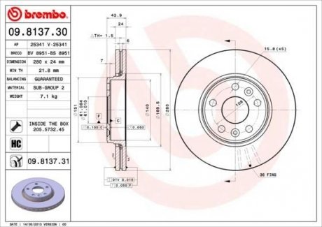 09.8137.31 BREMBO Тормозной диск