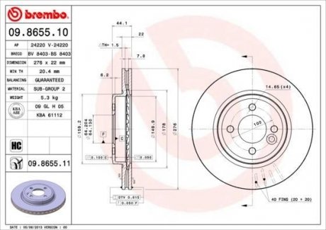 09.8655.11 BREMBO Тормозной диск