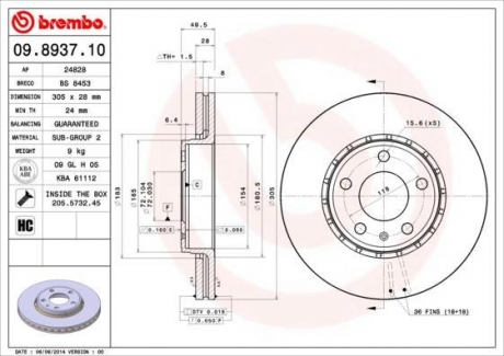 09.8937.10 BREMBO Диск тормозной