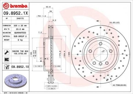 09.8952.1X BREMBO Тормозной диск XTRA