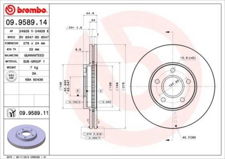 09.9589.14 BREMBO Диск тормозной