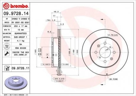 09.9728.11 BREMBO Тормозной диск