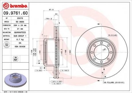 09.9761.60 BREMBO Тормозной диск