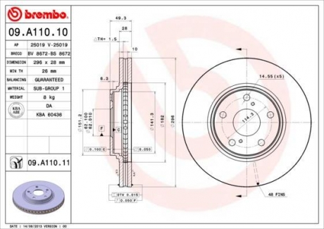 09.A110.11 BREMBO Диск тормозной